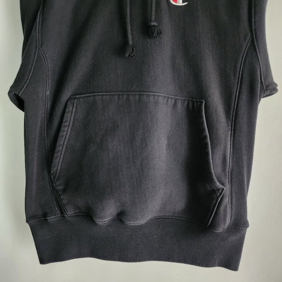 Champion Reverse Weave Embroidered Logo Mens Small Long Sleeve Black Hoodie - Picture 4 of 10